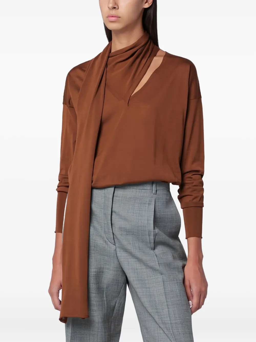 Roberto Collina scarf-detail V-neck blouse | Brown | Image 1