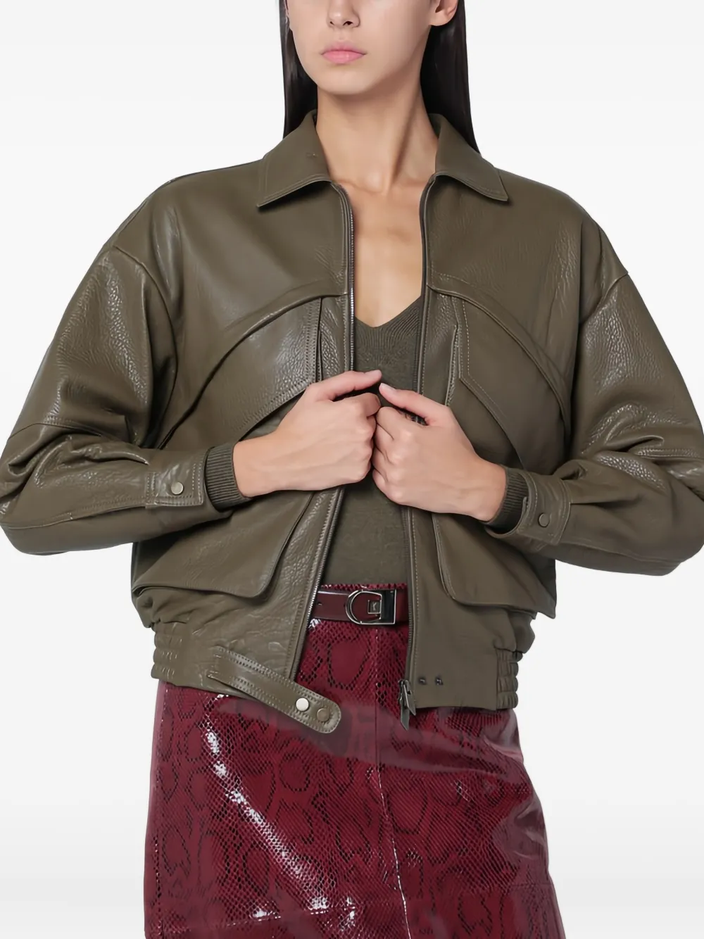 Salvatore Santoro Giacca in pelle con maniche a spalla bassa - Verde