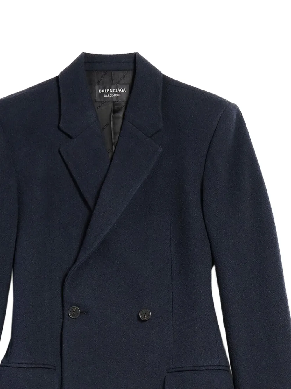 Balenciaga Wool Double-breasted Coat In Blue