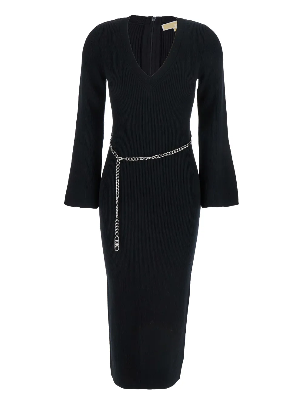Michael Michael Kors chain-belt ribbed midi dress - ブラック Michael Michael Kors chain-belt ribbed midi dress - ブラック