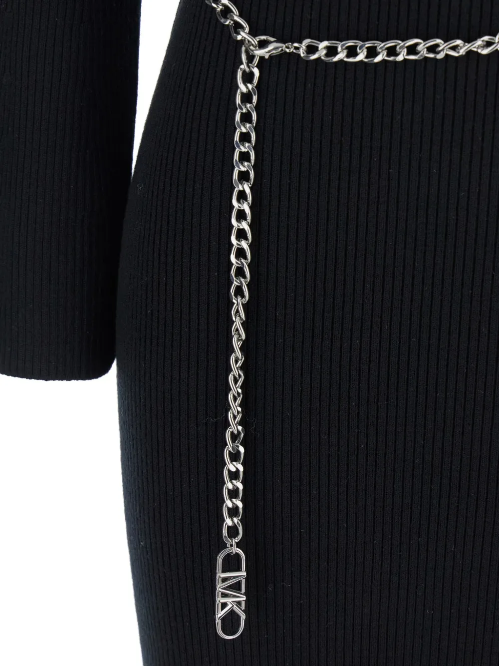 Michael Michael Kors Chain-belt Ribbed Midi Dress In Black
