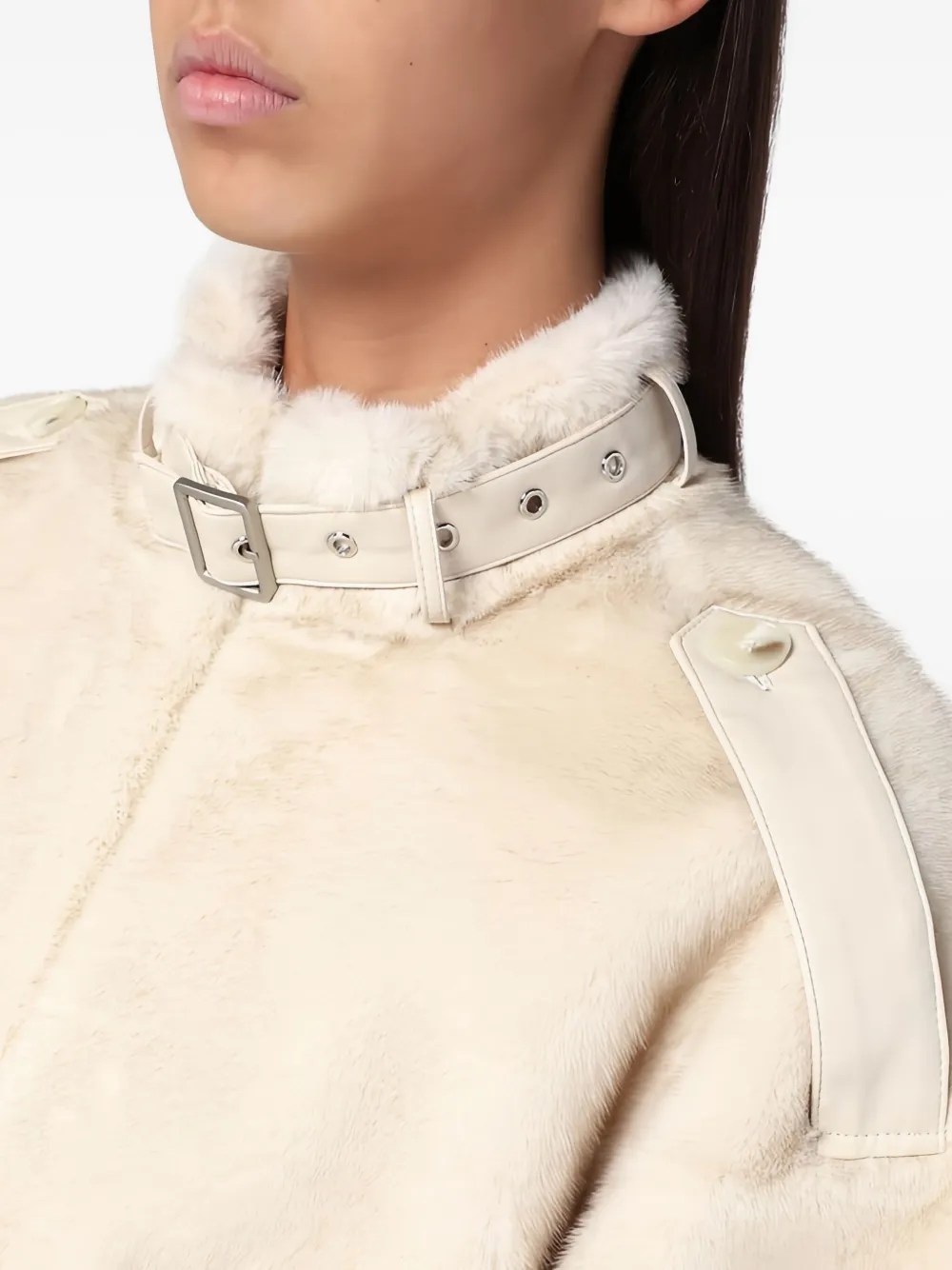 Swd By S.w.o.r.d. Buckle Faux-fur Jacket In Neutral