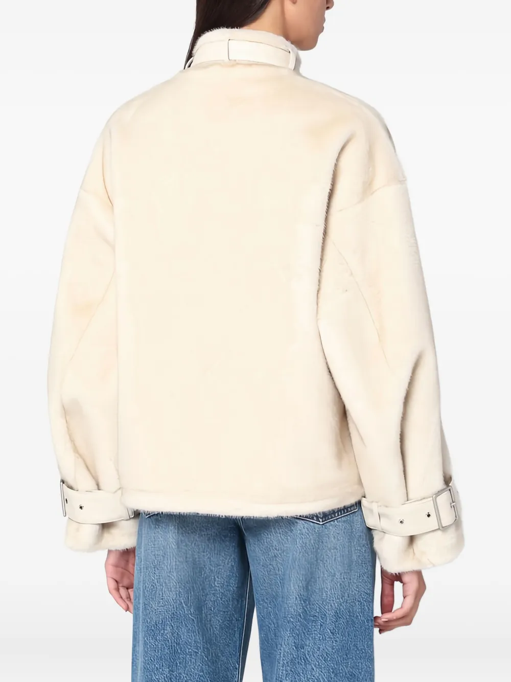 Swd By S.w.o.r.d. Buckle Faux-fur Jacket In Neutral
