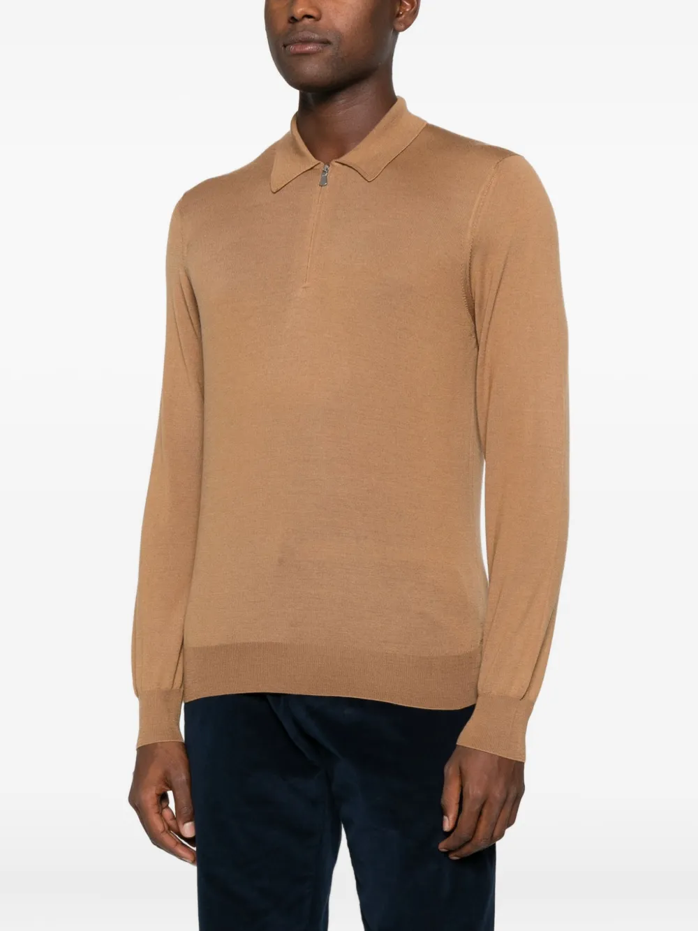 Gran Sasso Half-zip Polo Sweater In Brown