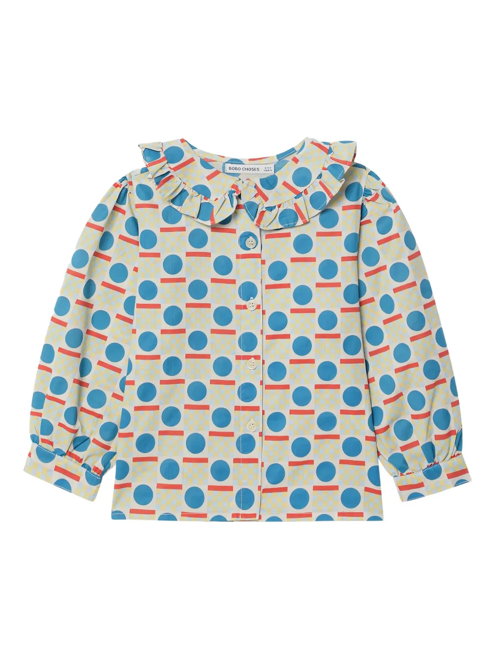Bobo Choses Cotton Blouse With Geometric Patterns In Neutral