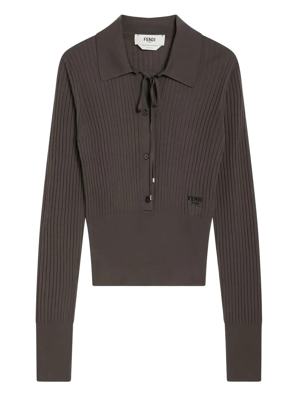 Fendi V-neck Ribbed Polo In Gray