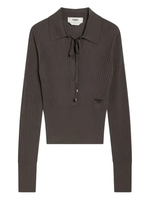 FENDI playera tipo polo tejida de canalé con cuello en V