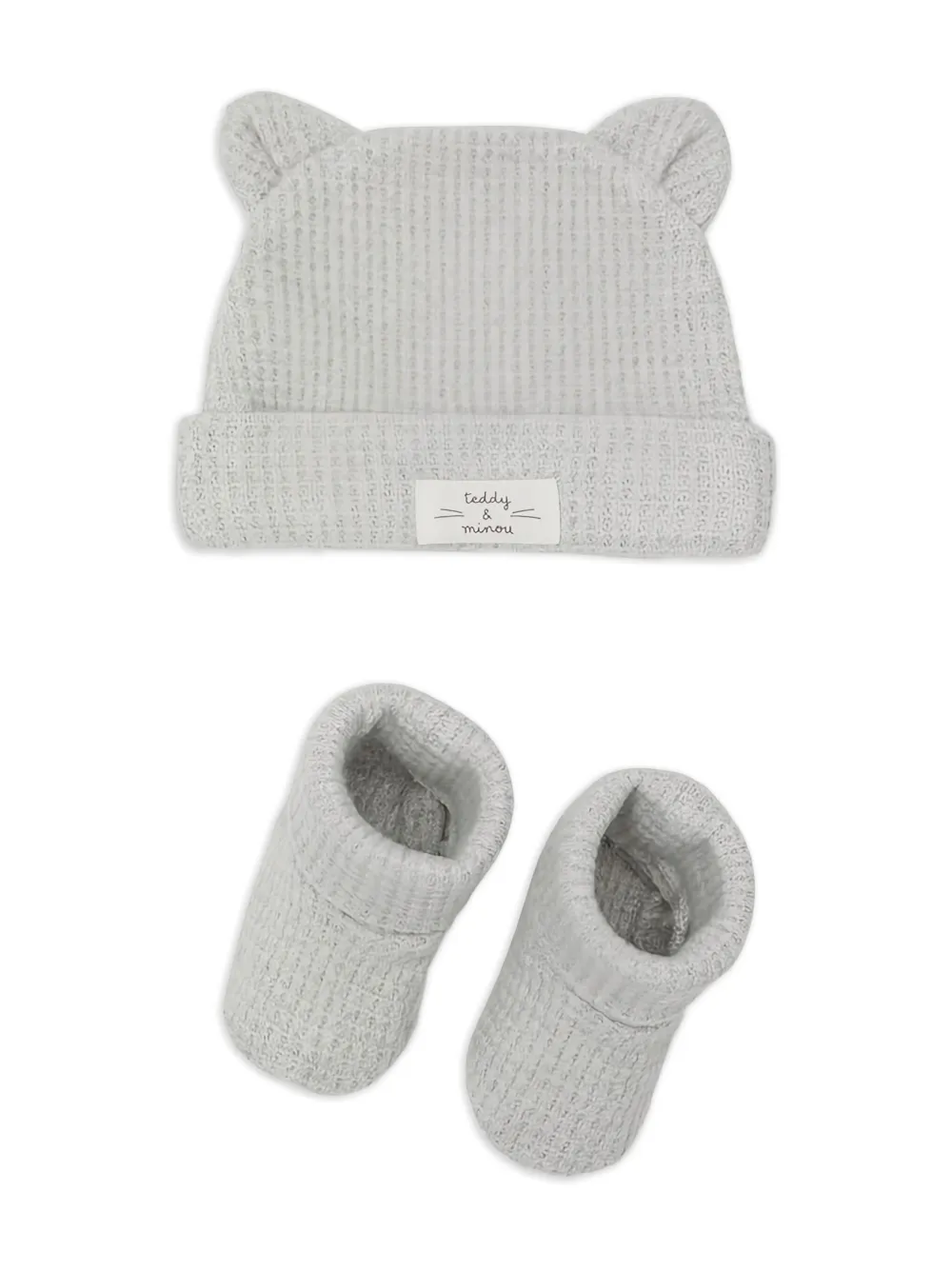 TEDDY & MINOU logo-patch beanie hat and crib shoes | Grey | Image 1