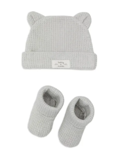 TEDDY & MINOU logo-patch beanie hat and crib shoes