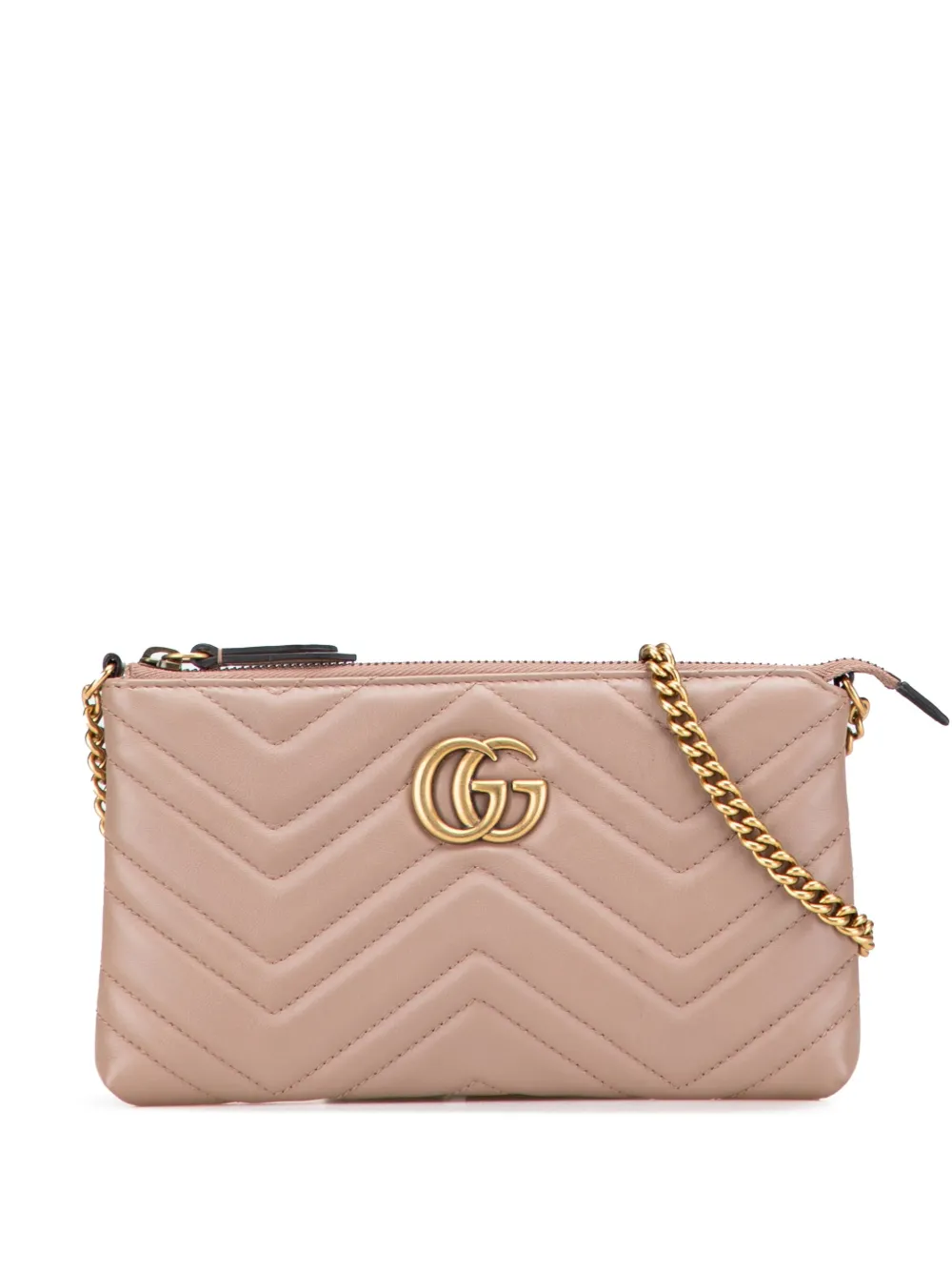 Pre-owned Gucci 2016-2025 Mini Gg Marmont Matelasse Leather Wallet On Chain Crossbody Bag In Pink