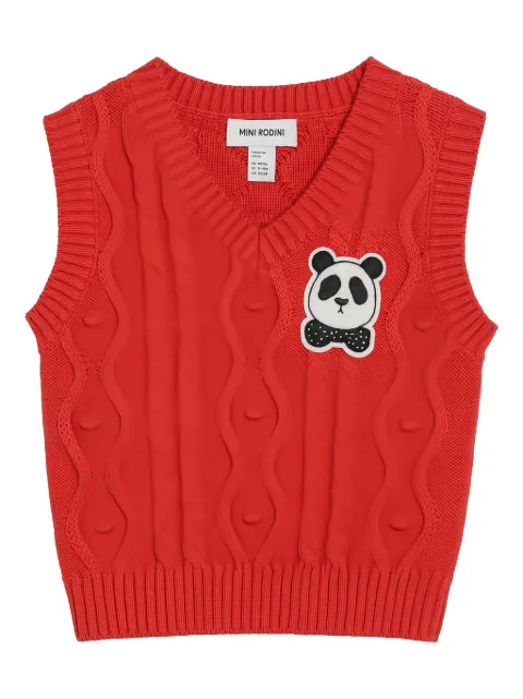 Mini Rodini Kabelgebreide top met panda-applicatie