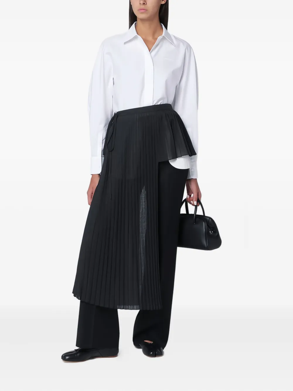 Mark Kenly Domino Tan Pleated Wrap Skirt In Black