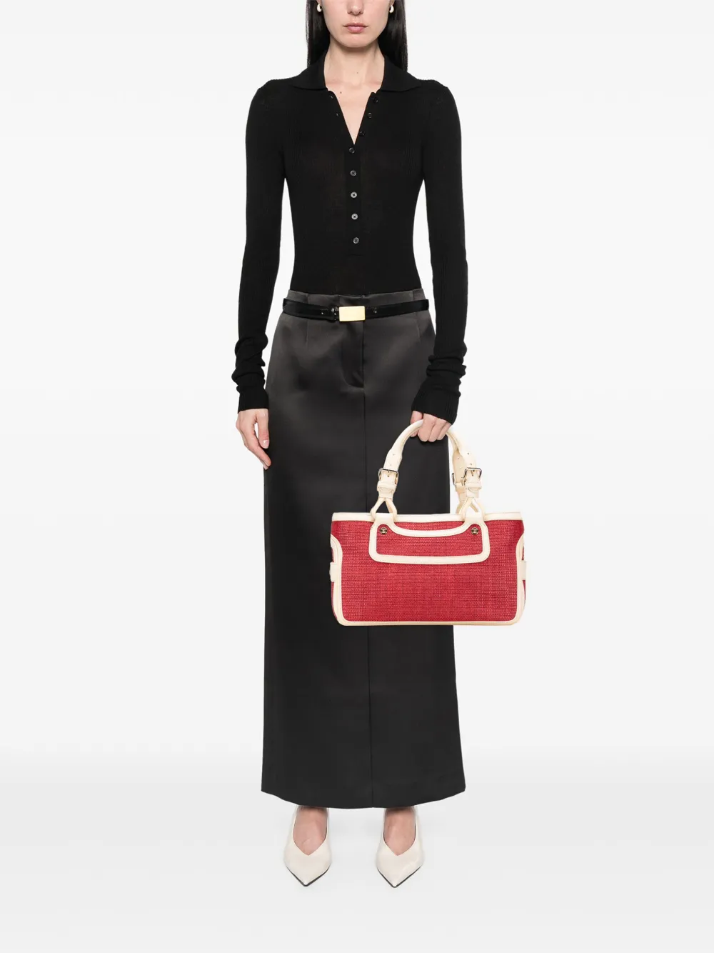 Pre-owned Celine 20th Century Raffia Boogie Handbag In Red