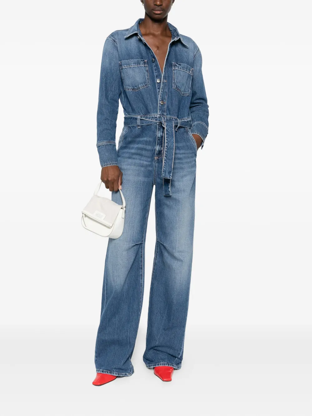 ICON DENIM belted denim jumpsuit - Blauw