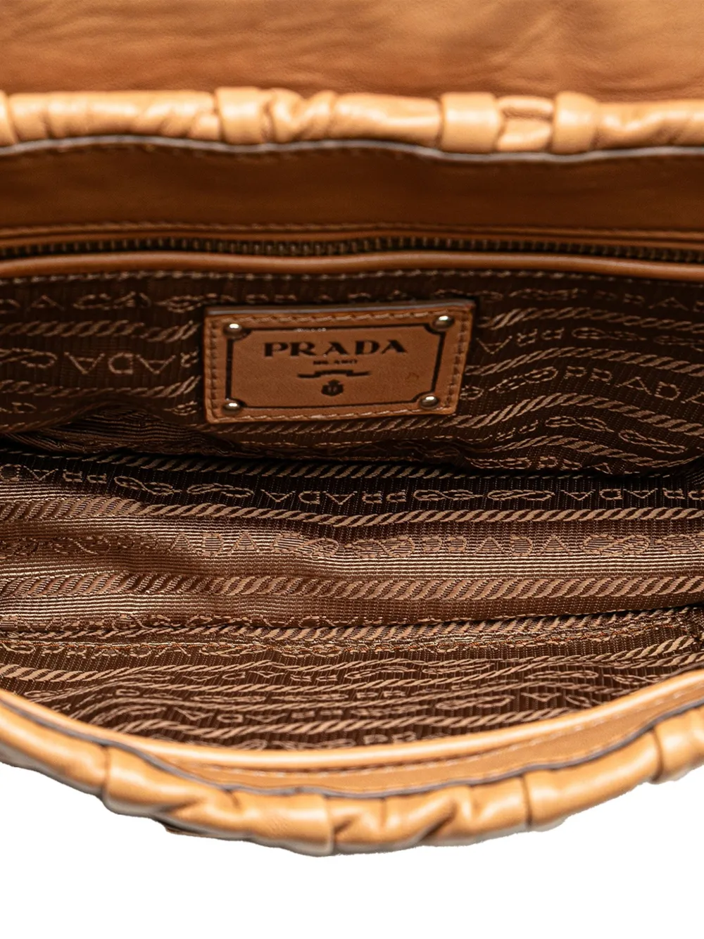 Pre-owned Prada 2000-2025 Nappa Gaufre Flap Crossbody Bag In Brown