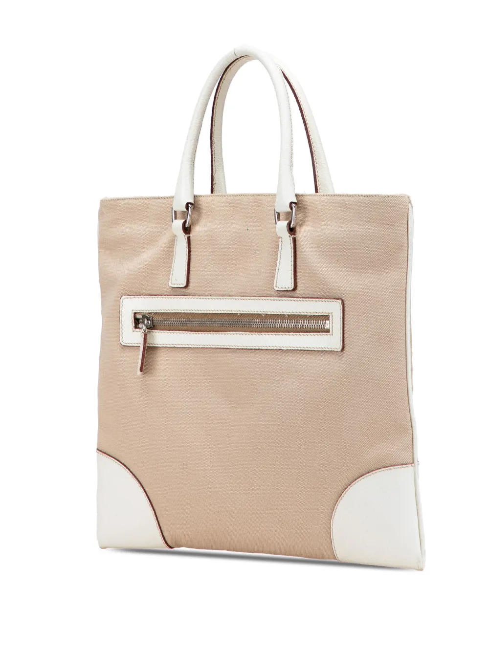 Pre-owned Prada 2010-2020 Cinghiale Trimmed Canvas Canapa Tote Bag In Brown