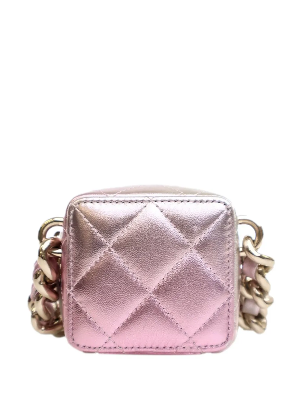 Pre-owned Chanel 2021-2025 Mini Metallic Lambskin Coco Punk Cube Bag Crossbody Bag In Gold