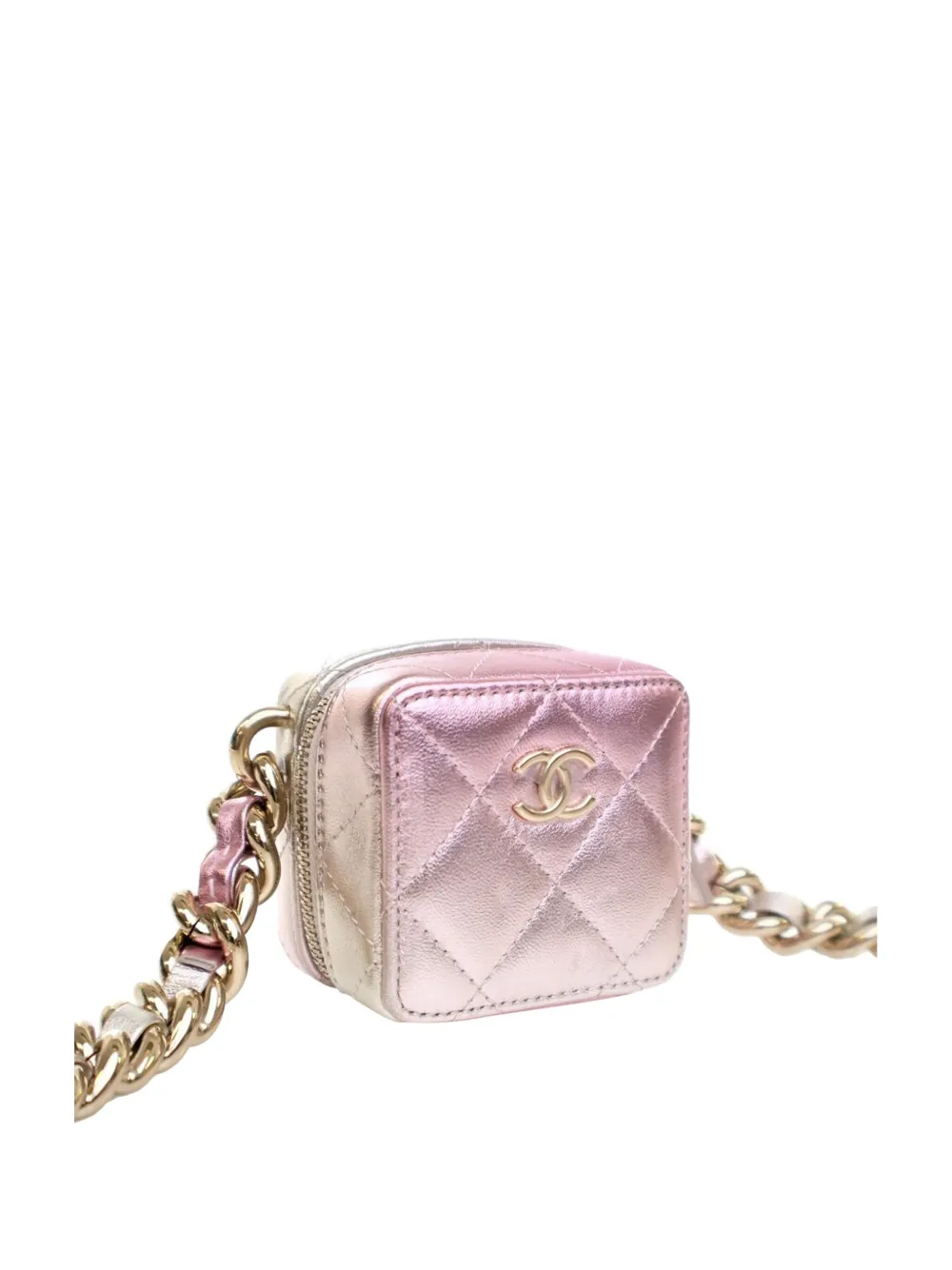 Pre-owned Chanel 2021-2025 Mini Metallic Lambskin Coco Punk Cube Bag Crossbody Bag In Gold