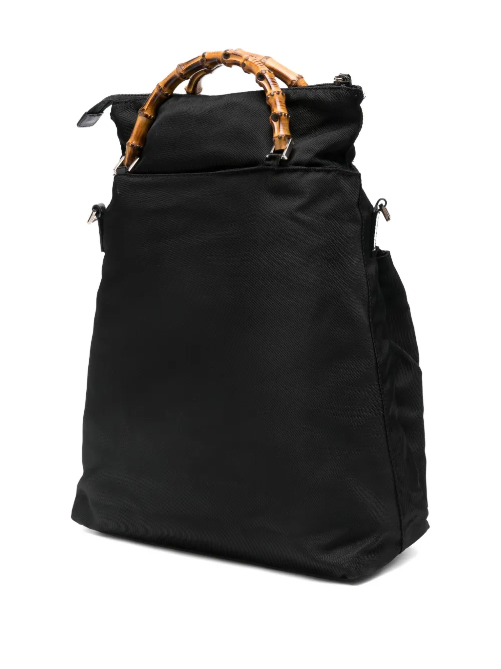 Pre-owned Gucci 2000s Bamboo Two-way Handbag In Black