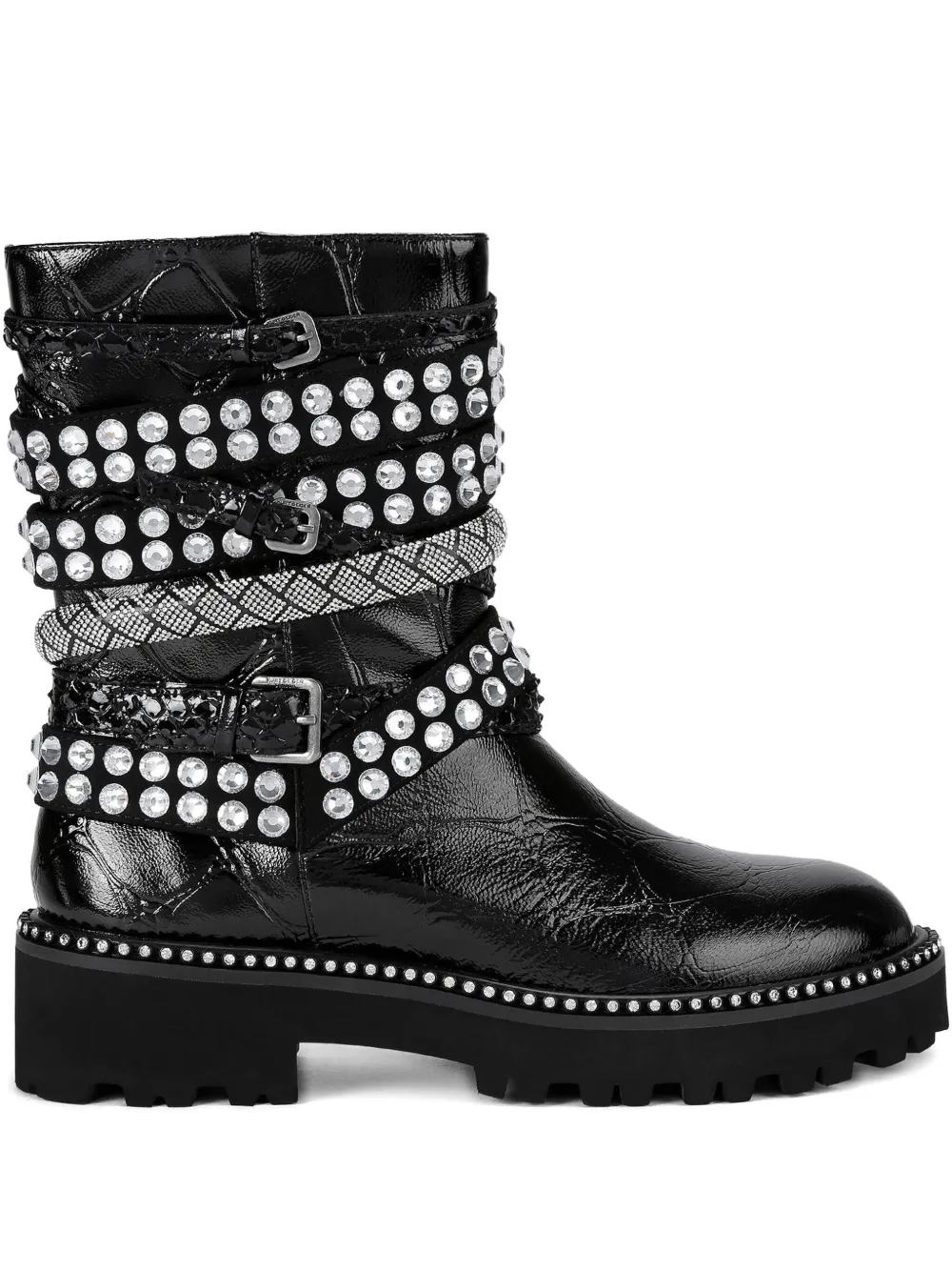 Kurt Geiger London crystal-embellished multi-strap biker boots - ブラック Kurt Geiger London crystal-embellished multi-strap biker boots - ブラック