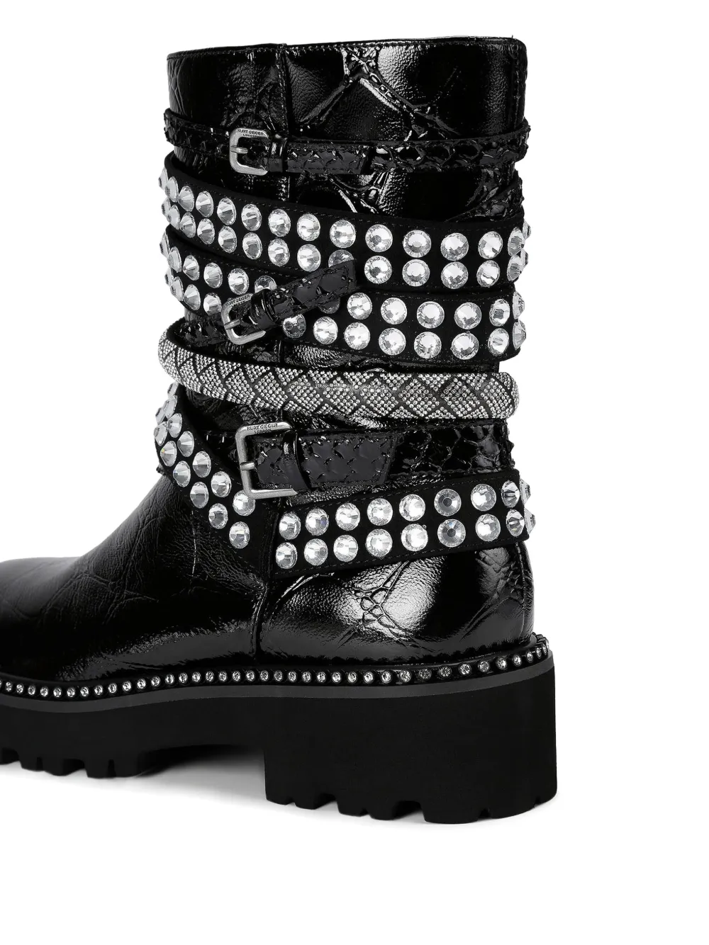 Kurt Geiger London Bikerlaarzen verfraaid met kristallen en bandjes Zwart