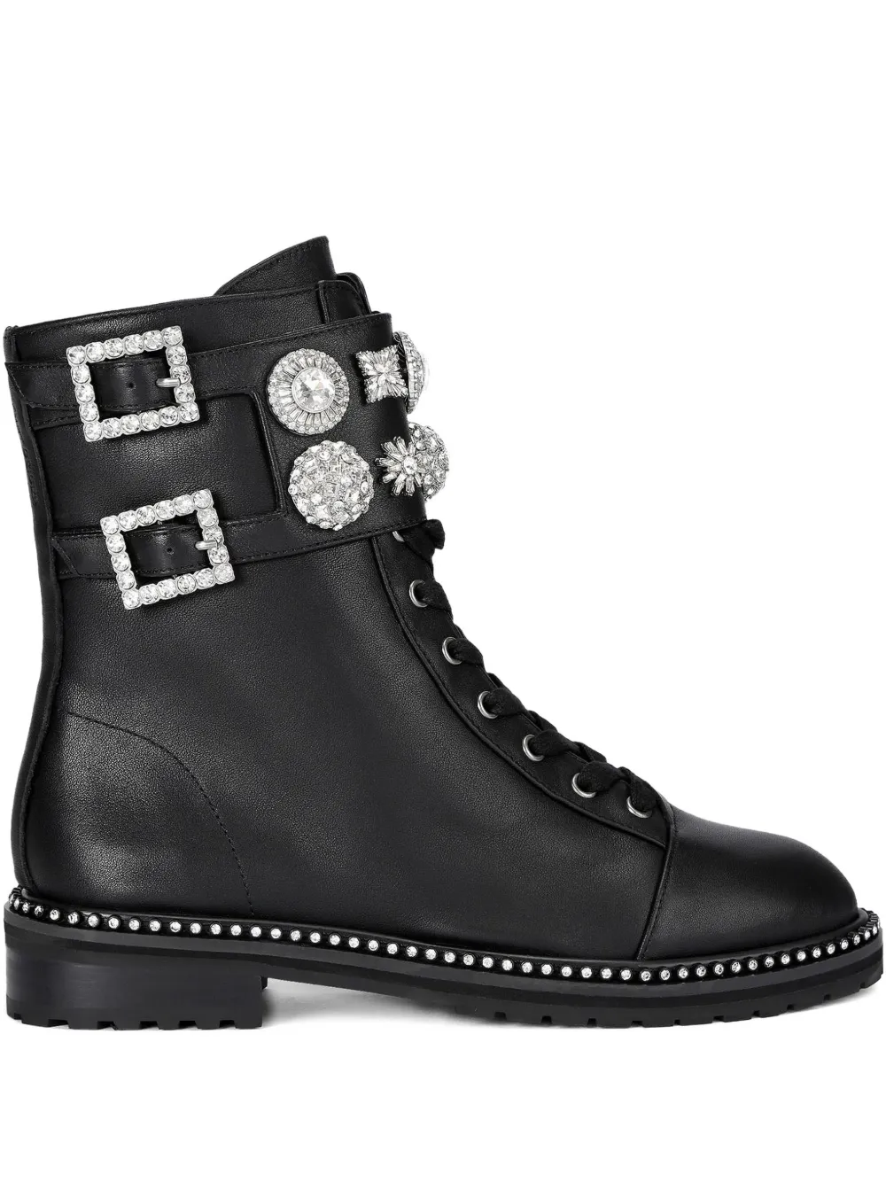Kurt Geiger London Stoop buckled-crystal combat boots - ブラック Kurt Geiger London Stoop buckled-crystal combat boots - ブラック
