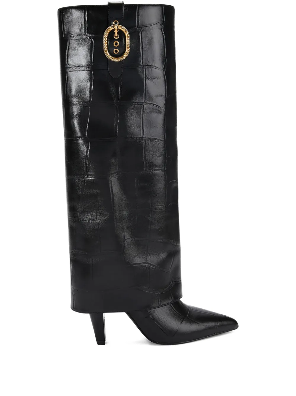 Kurt Geiger London 100mm fold-over croc-embossed buckle boots - ブラック Kurt Geiger London 100mm fold-over croc-embossed buckle boots - ブラック