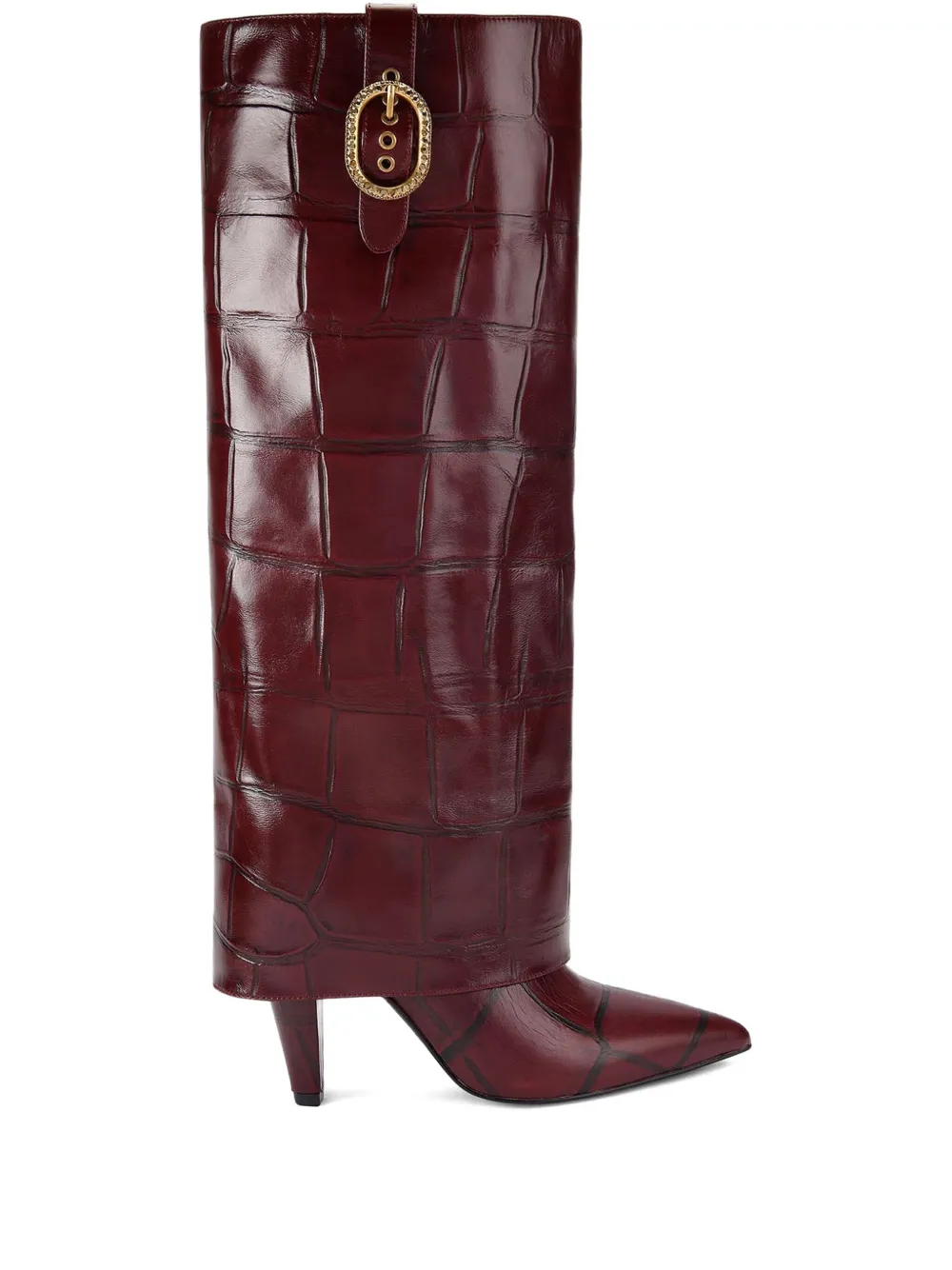 Kurt Geiger London 100mm croc-embossed fold-over boots - レッド Kurt Geiger London 100mm croc-embossed fold-over boots - レッド