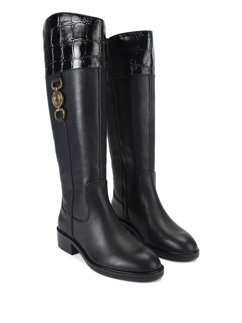 Kurt Geiger Mansion Riding Croc-effect Medallion Boots In Black