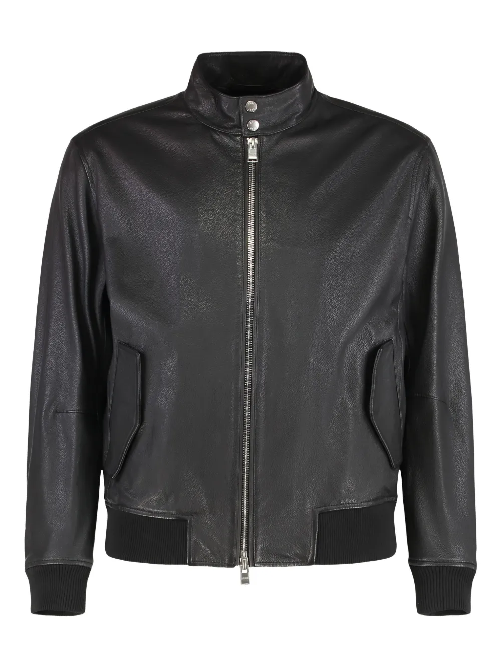 Hugo Boss Stylish Leather Outerwear High Collar In Black