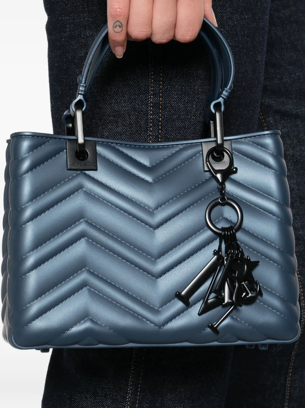 Marc Ellis Chevron-quilting Charm Tote Bag In Blue