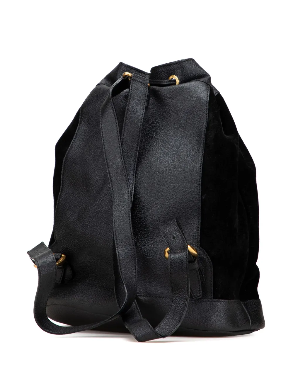 Pre-owned Gucci 20th Century Suede Bamboo Drawstring Backpack In Black