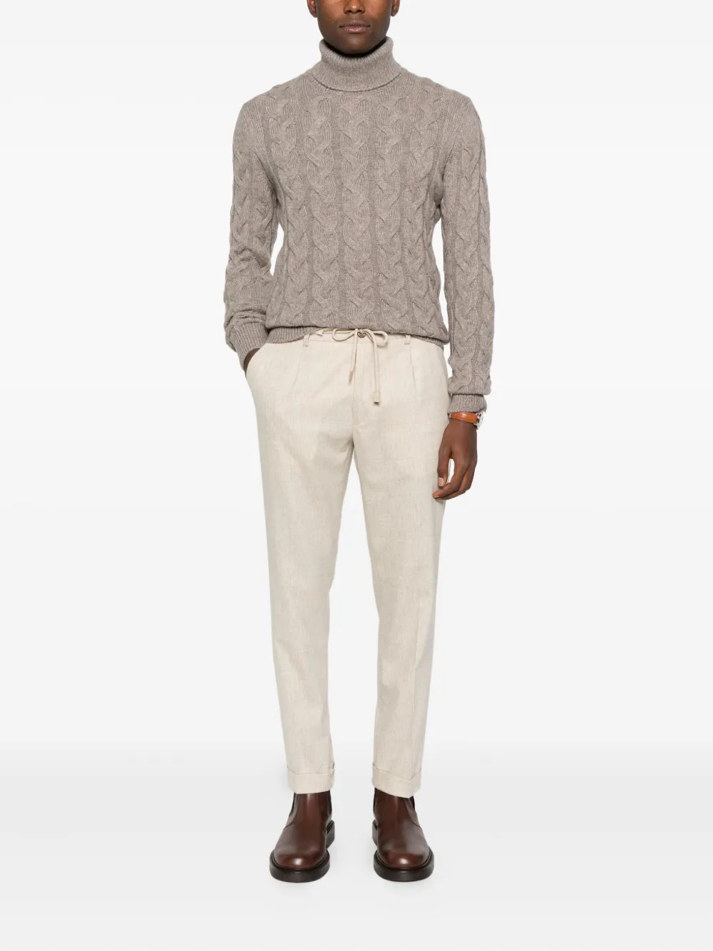 Gran Sasso Cable-knit Roll-neck Sweater In Gray