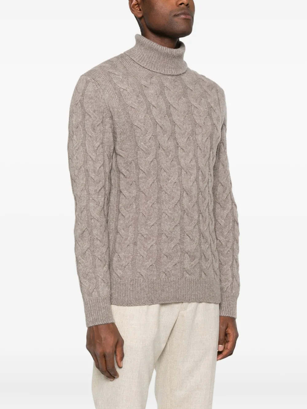 Gran Sasso Cable-knit Roll-neck Sweater In Gray