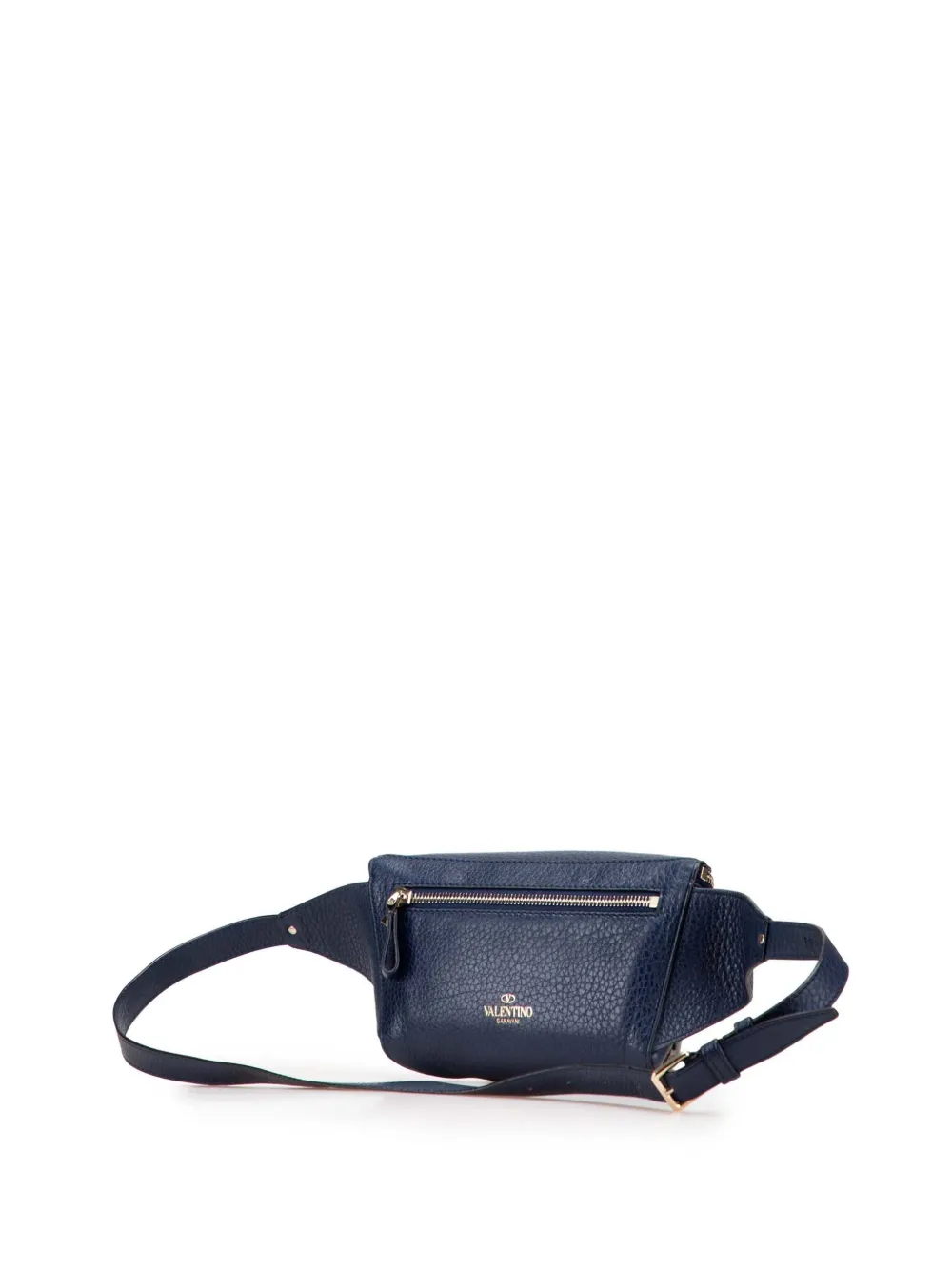 Pre-owned Valentino Garavani 2018-2025 Grained Calfskin Rockstud Belt Bag In Blue