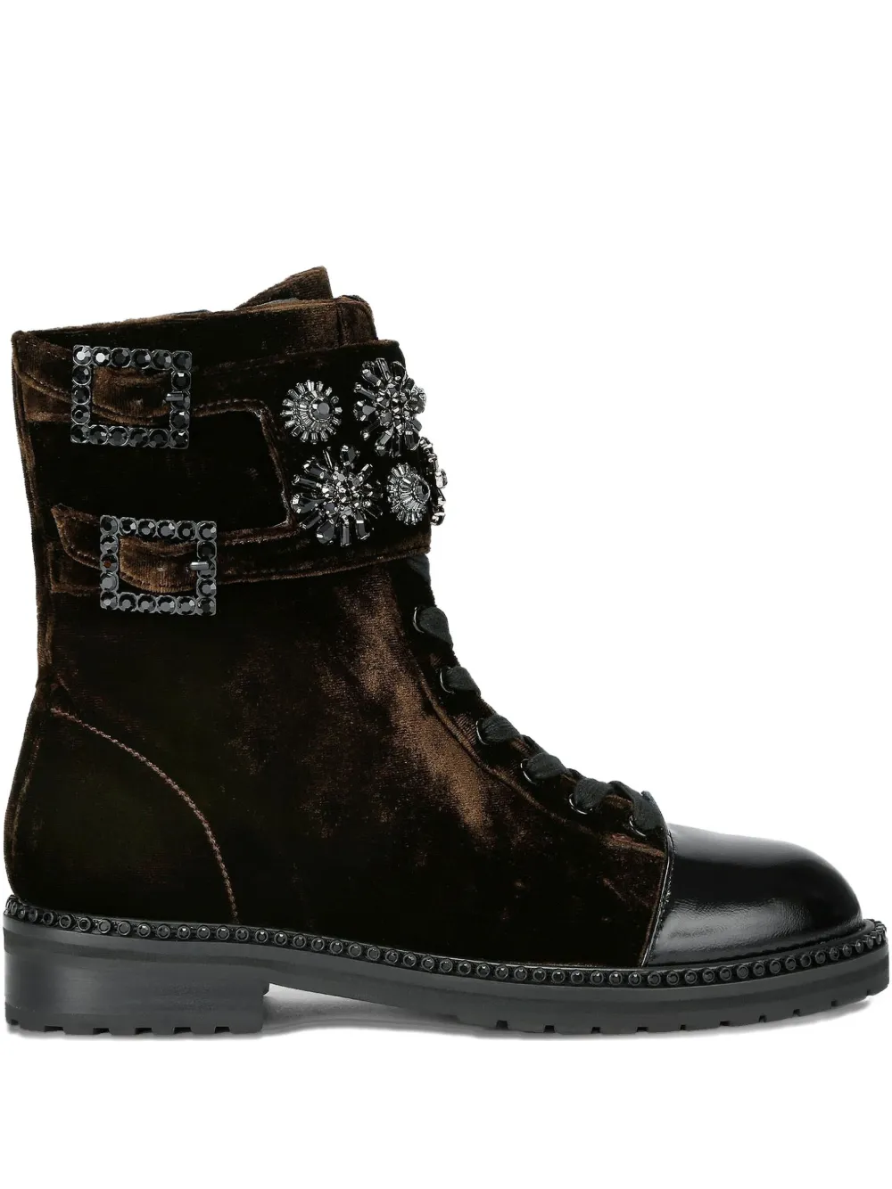 Kurt Geiger London 30mm Stoop crystal-floral buckled combat boots - Kurt Geiger London 30mm Stoop crystal-floral buckled combat boots -