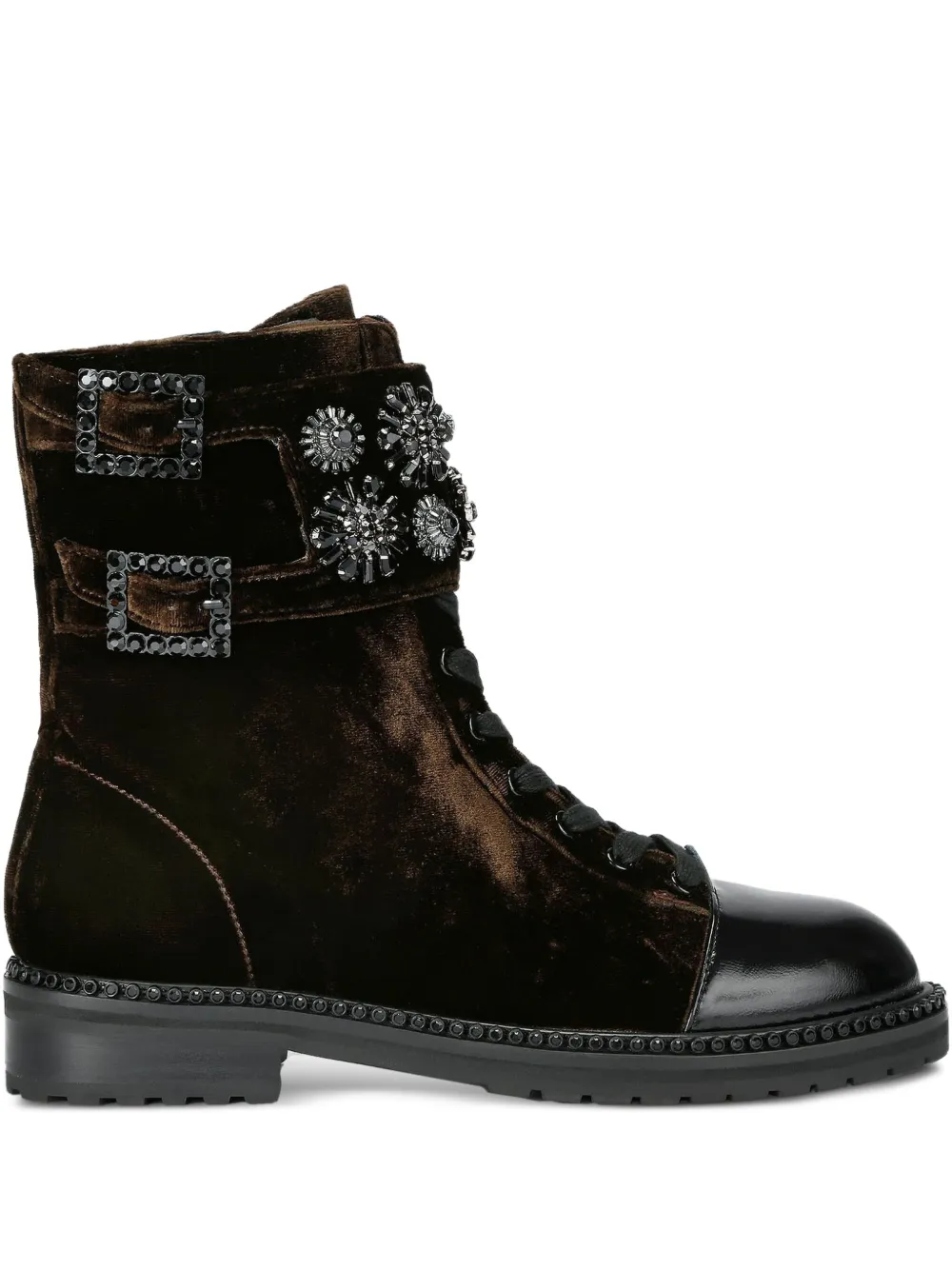 Kurt Geiger London 30 mm Stoop combat boots met kristallen en gesp Bruin
