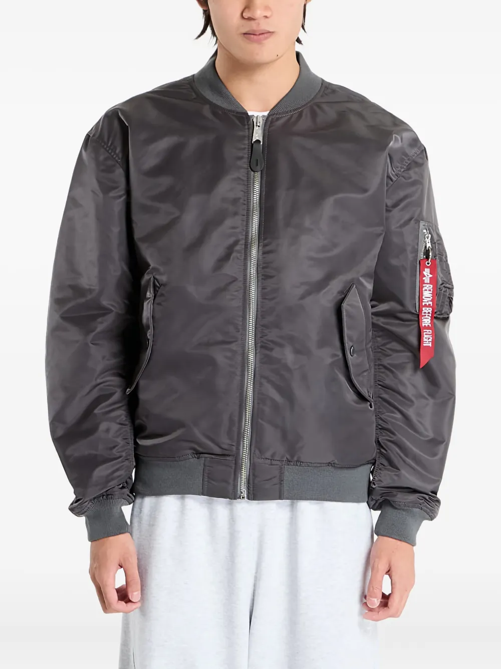 Alpha Industries zip-fastening bomber jacket | Grey | Image 1