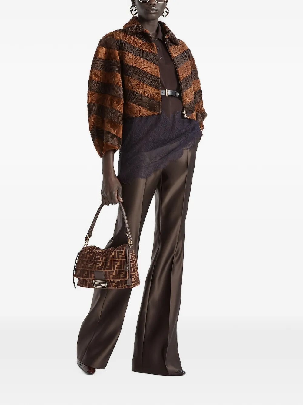 FENDI Medium Mamma Baguette leren schoudertas Bruin