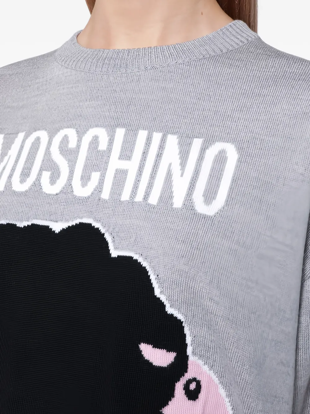 Moschino Grey Wool Sweater With Intarsia Logo In Gray