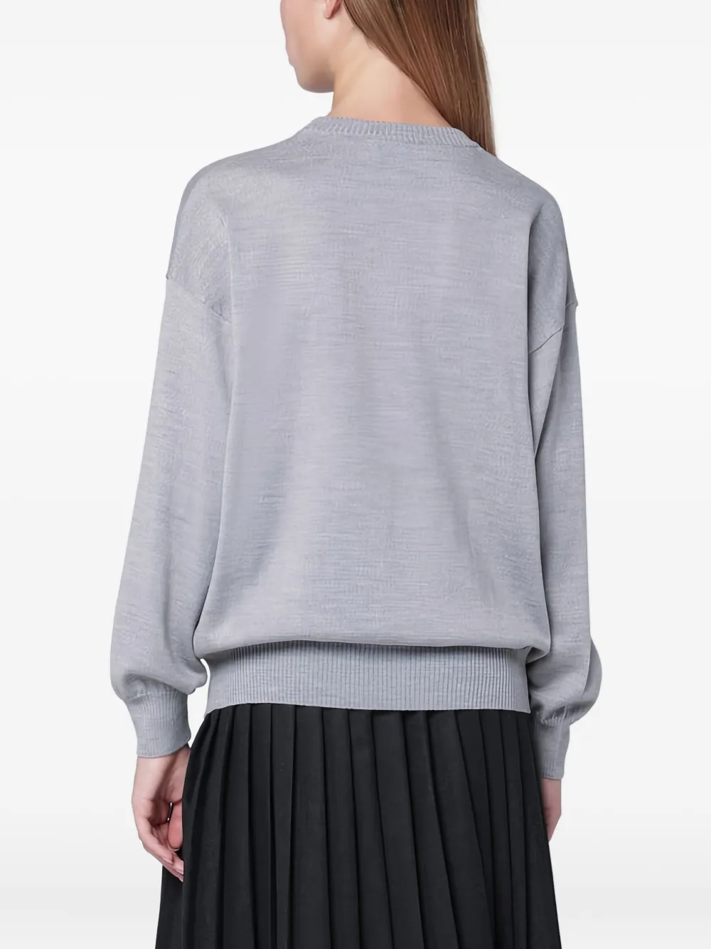Moschino Grey Wool Sweater With Intarsia Logo In Gray