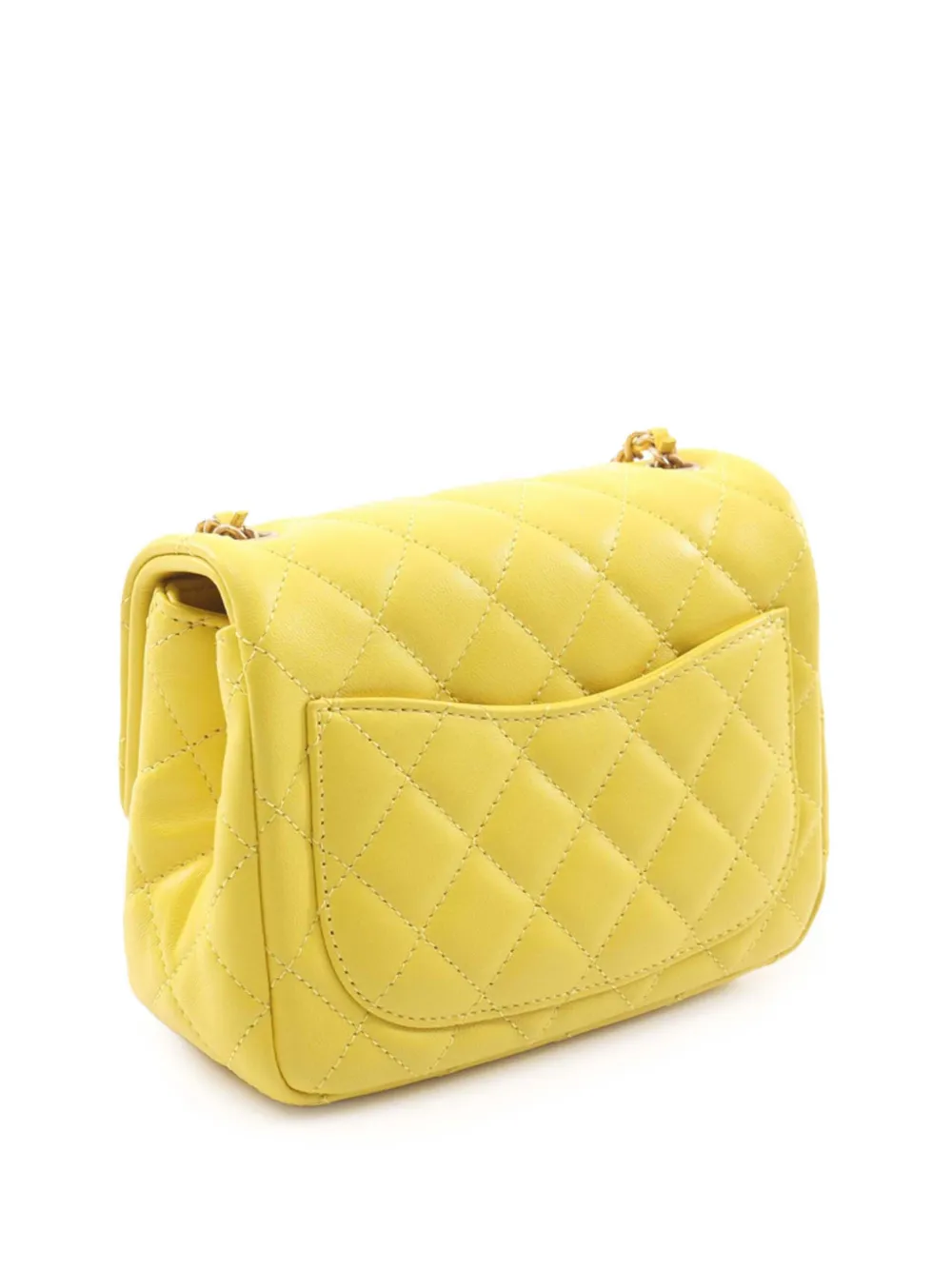 Pre-owned Chanel 2021-2025 Mini Square Classic Lambskin Pearl Crush Single Flap Crossbody Bag In Yellow