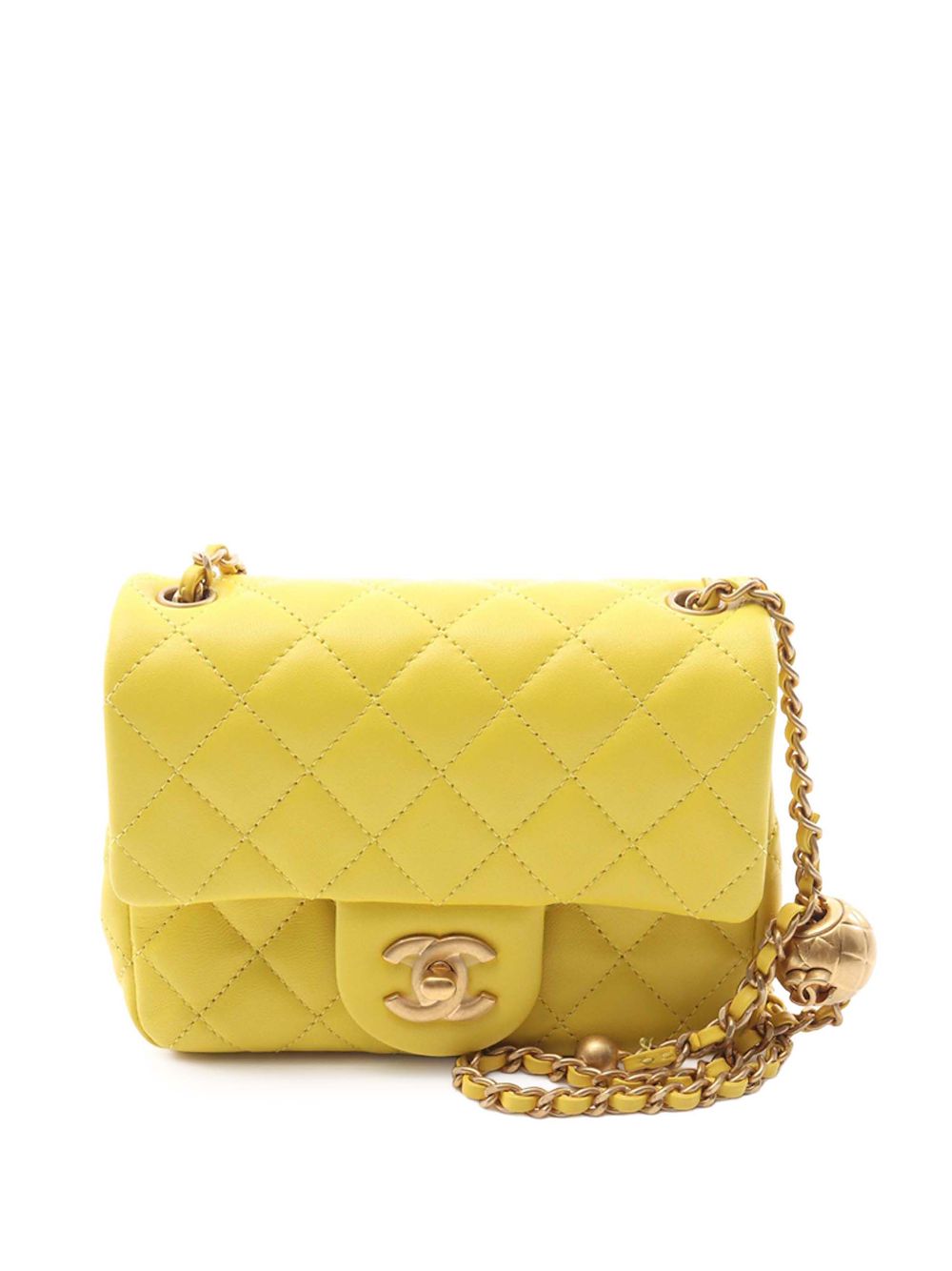 CHANEL Pre-Owned 2021-2025 Mini Square Classic Lambskin Pearl Crush Single Flap crossbody bag | Yellow | Image 1
