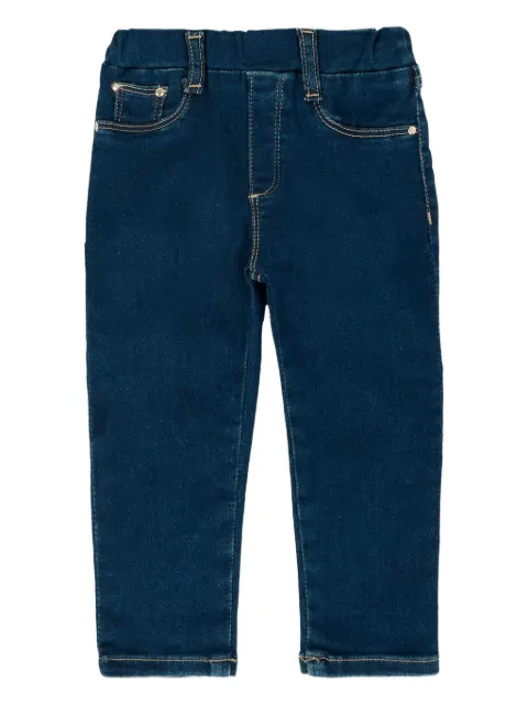 Mayoral flower-embroidered elastic-waist jeans