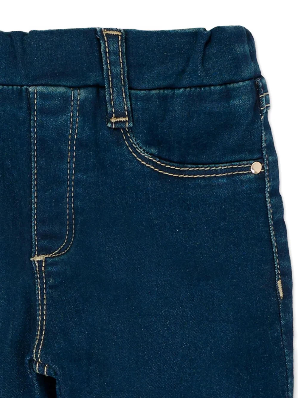 Mayoral Flower-embroidered Elastic-waist Jeans In Blue