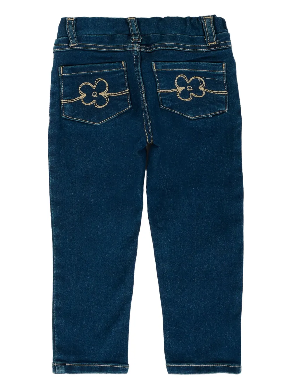 Mayoral Flower-embroidered Elastic-waist Jeans In Blue