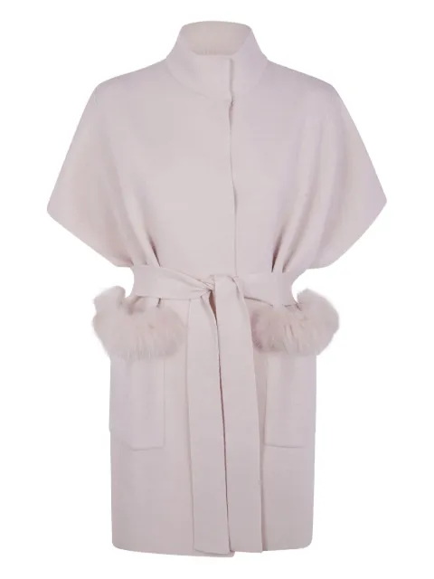 D.Exterior fur trim belted coat
