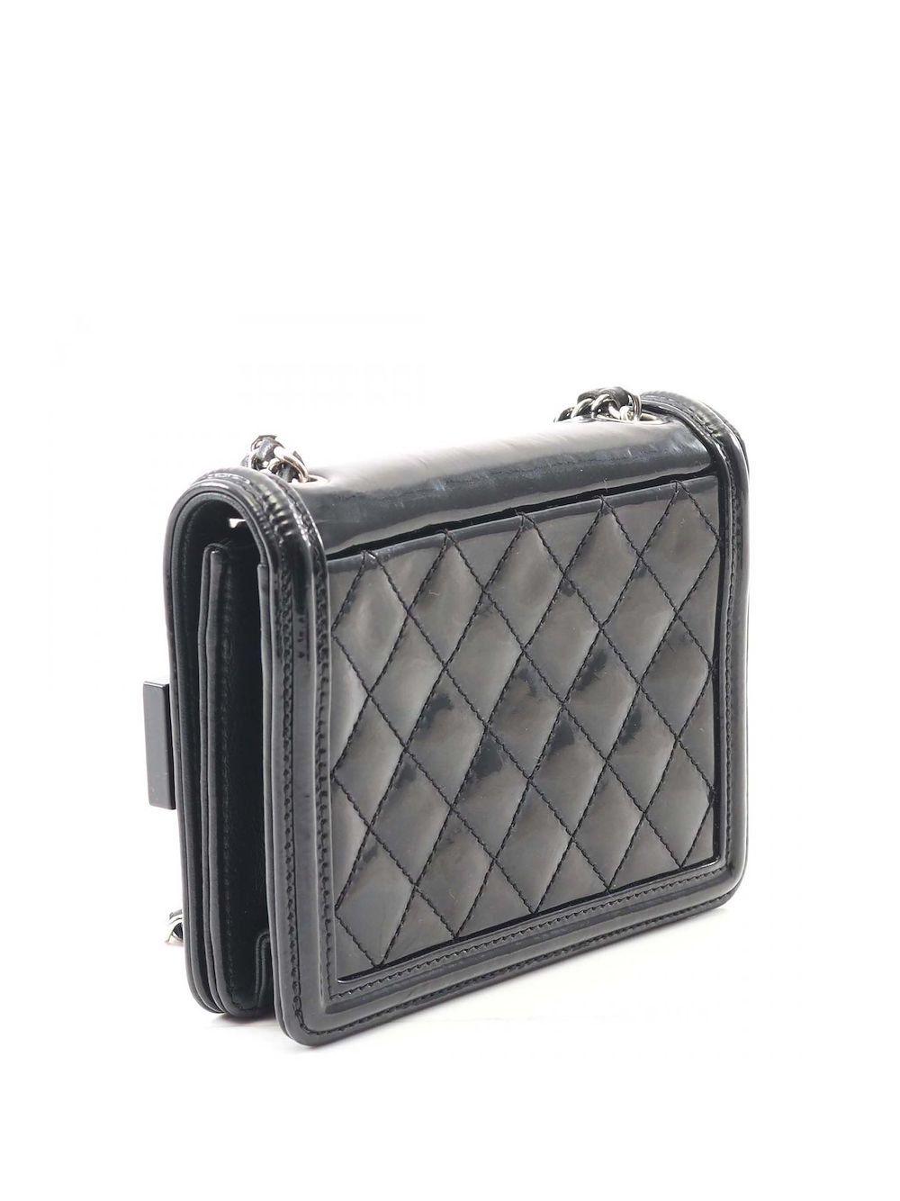 Pre-owned Chanel 2014 Mini Patent And Acrylic Striped Boy Brick Flap Crossbody Bag In White