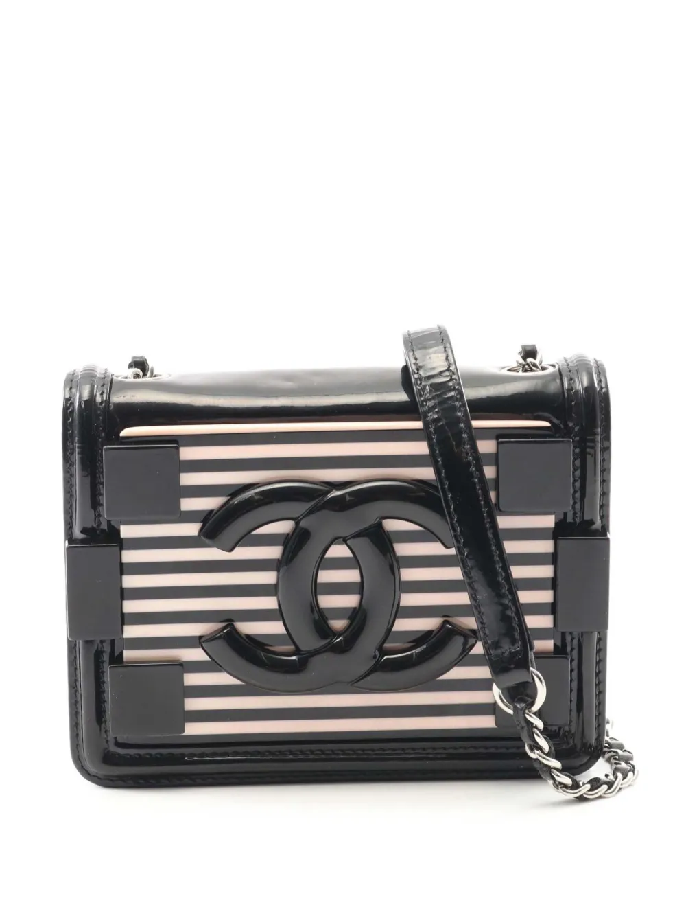 CHANEL Pre-Owned 2014 Mini Patent and Acrylic Striped Boy Brick Flap crossbody bag | White | Image 1