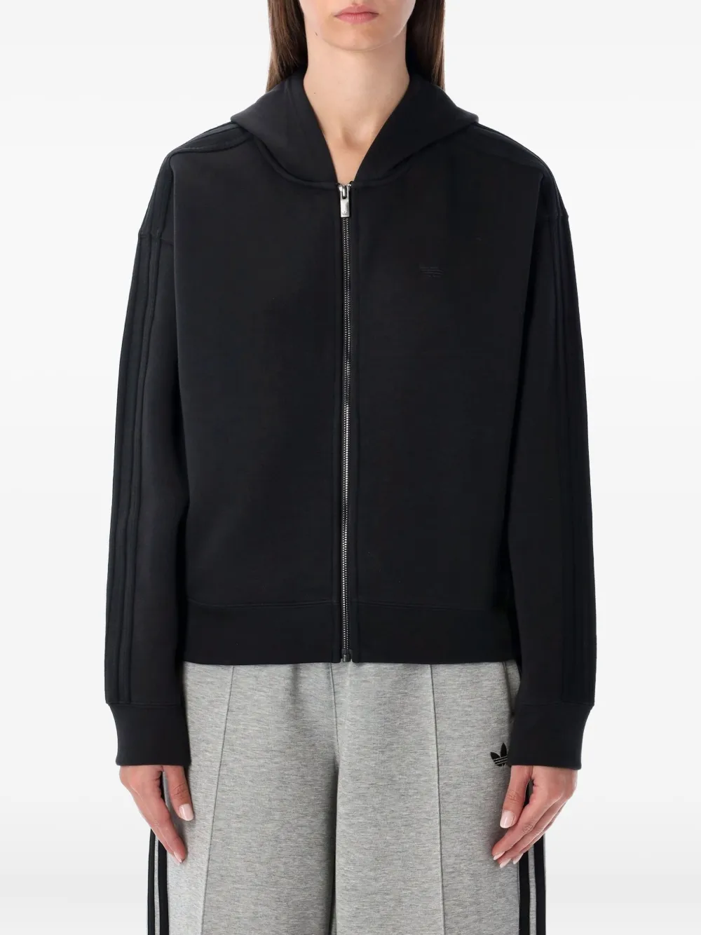 Adidas Originals Adicolor 3-stripes Zip Hoodie In Black